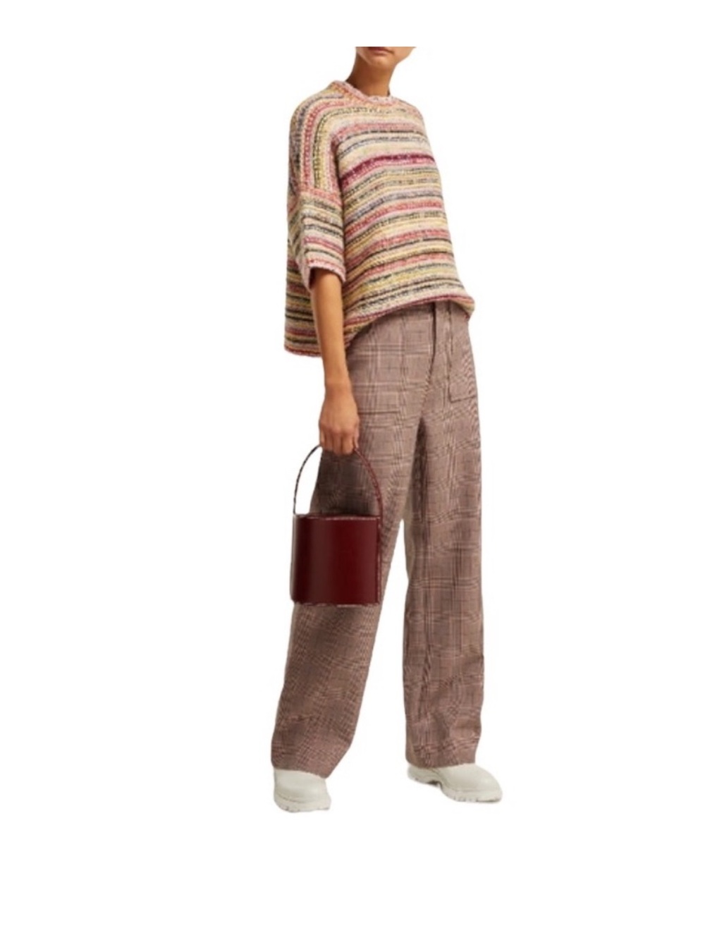 Ganni mixed Knit drop shoulder short sleeve sweater